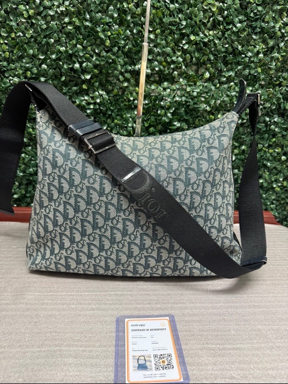 Vintage Christian Dior Trotter Monogram Canvas Crossbody Messenger Bag Navy/Blac